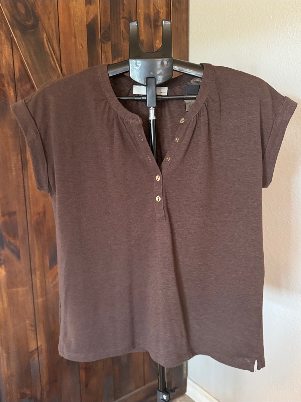 LOFT Brown Short Sleeve Henley Tee